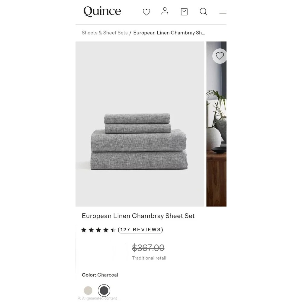 Quince European Linen Chambray Sheet Set Charcoal Queen LB42023-YP001-38906